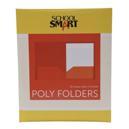 School Smart FOLDER TWO-POCKET POLY WITH THREE-HOLE PUNCH RED PACK OF 25 PK 2019644